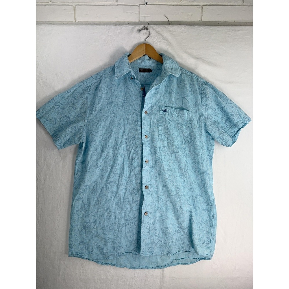 Southern Marsh Shirt Mens Medium Linen Blend Flamingo Button Up Short Sleeve